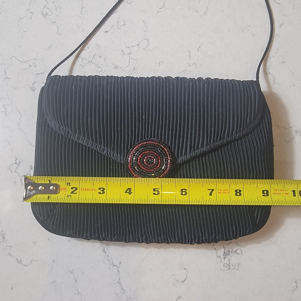 Vintage La Regale vintage black whimsigoth pleated beaded snap closure bag - Picture 8 of 10